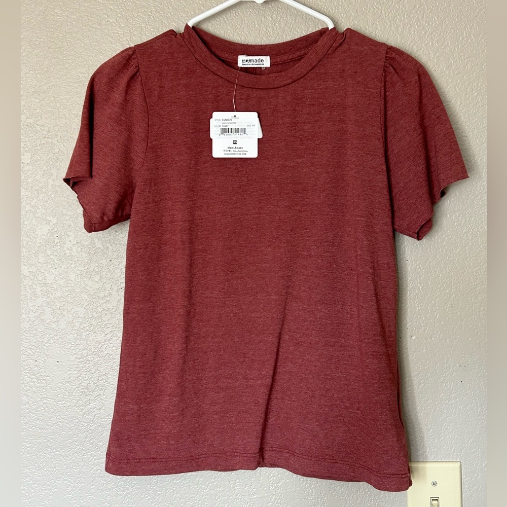 LAmade Linen Blend 'Brentwood Tee' Ruched Sleeve Casual Chic BOHO Size XS NWT